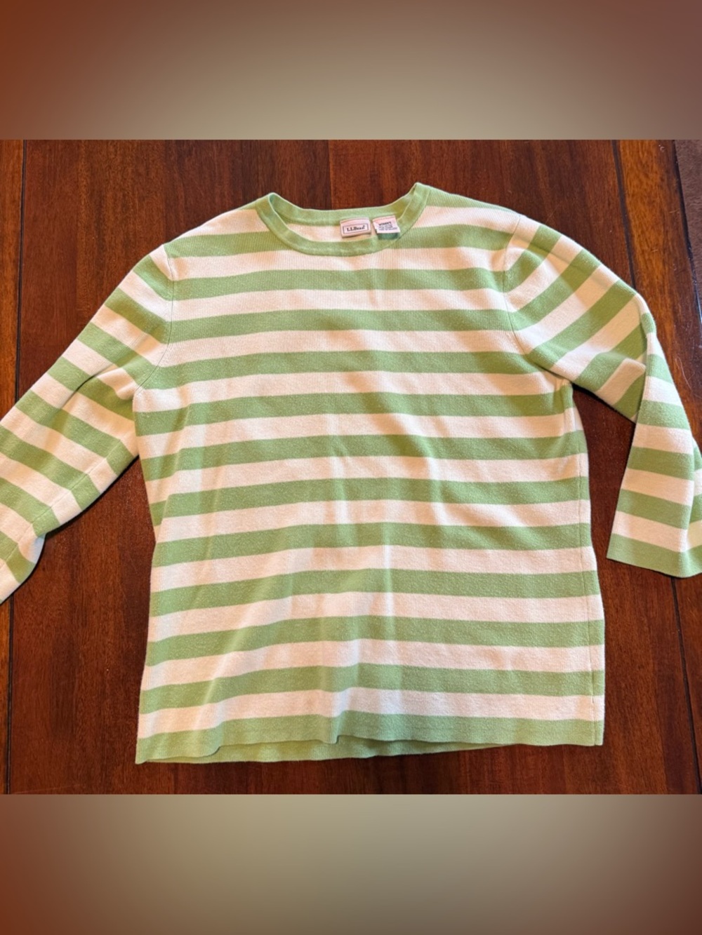 L.L.Bean Heritageโ green and white stripped Knit Top.